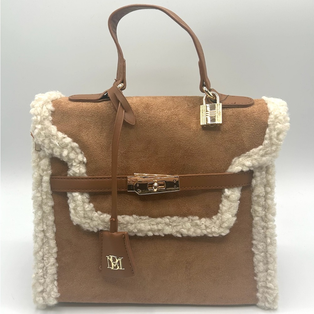 Badgley Mischka-Faux Fur Border Satchel Bag (0320)